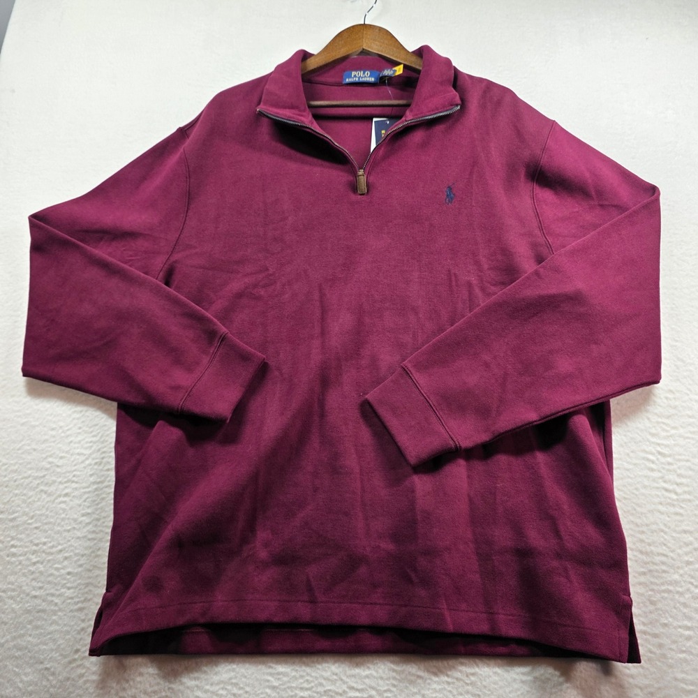Polo Ralph Lauren Mens XXL Quarter Zip Pullover Sweater Wine Burgundy New NWT